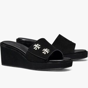 Tory Burch Black T-lock Wedge Mules sandal 10